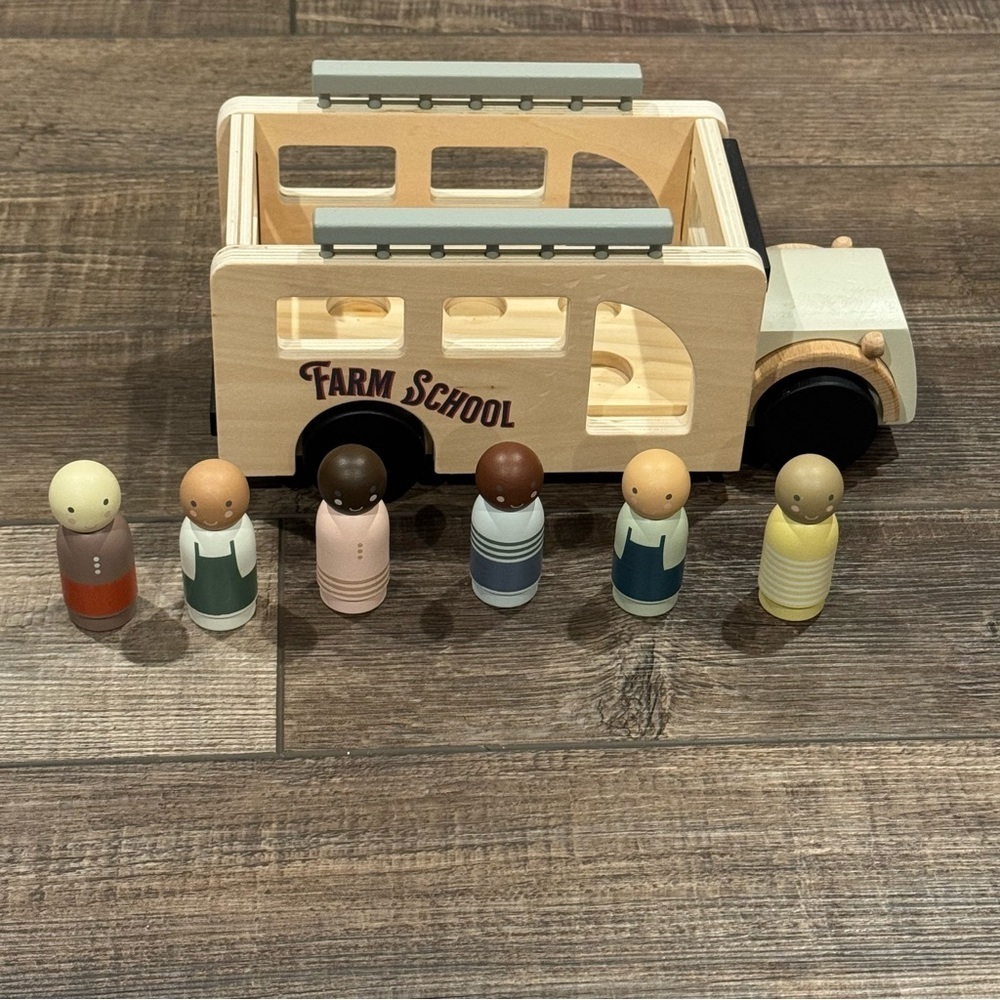 Hearth & Hand with Magnolia Kids Farm School Bus & 6 Pc Peg Set - Picture 4 of 15